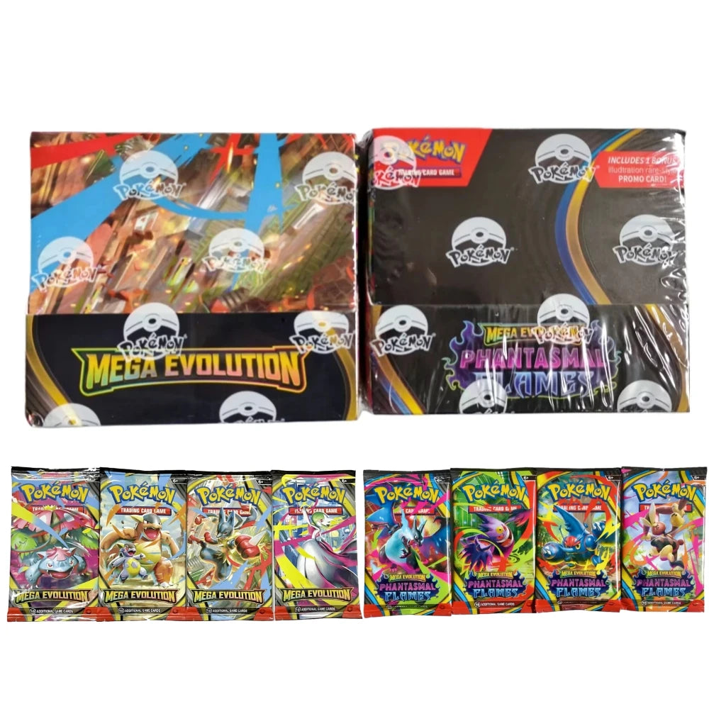 Pokemon English Mega Evolution Booster Box Ascended Heroes Phantasmal Flames Holographic Rare TCG Cards for Kids Gift Collection